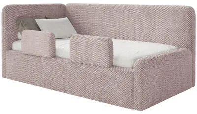 Produktbild von Selsey Fanko – Kinderbett 90x200 cm mit Rausfallschutz, Kopfteil links, Plüsch, Puderrosa
