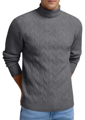 Immagine prodotto di Maglione a collo alto da uomo, modello aderente, in maglia, color grigio scuro