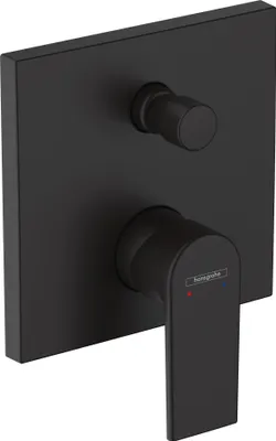 A black hansgrohe shower faucet control panel with a lever.