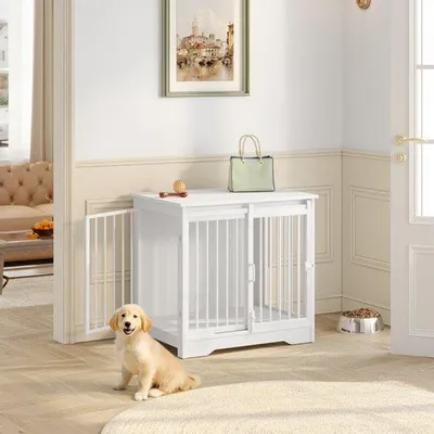 Produktbild von Hundebank Holzmöbel - Weiß 2 Türen - 62,6 x 43 x 54 cm - Spanplatten Metall - Für kleine Hunde