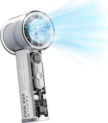 Produktbild von Handgeführter Reiseventilator mit Kühler, 14000 Umdrehungen, 1-100 Geschwindigkeiten, tragbarer Akkuventilator mit Display, Geschenk, Weiß