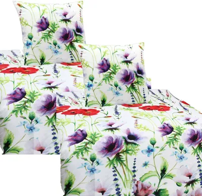Produktbild von Mikrofaser Satin Bettwäsche  Blumenwiese 135x200 80x80 Set 2tlg. 4tlg. Hochwertig: 4 tlg.