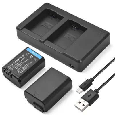 Obrázek produktu pro Sada baterie a nabíječky NP-FW50 do fotoaparátu s 2slotovou nabíječkou + 2 ks baterií NP-FW50 7,4 V 1130 mAh + nabíjecí kabel USB Náhrada pro Sony ZV-E10/Alpha a6500/a6300/a6000/a7s/a7/a7s ii/a7s/ a5100/a5000/a7r/a7 ii