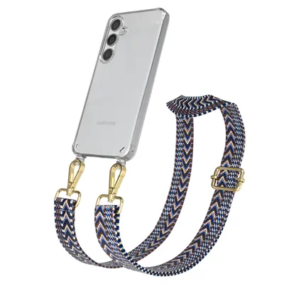 Produktbild von EAZY CASE Handykette - Verstellbarer Trageriemen kompatibel mit Samsung Galaxy S24, Handykordel mit transparenter Silikon-Hülle, Band in Blau
