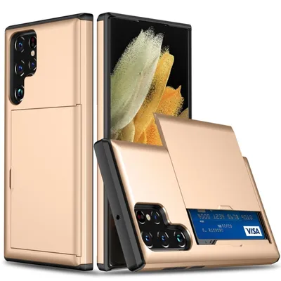 Immagine prodotto di Custodia protettiva per smartphone Samsung Galaxy S22 Ultra 5G, con portacarte, colore: oro