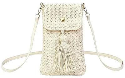 Produktbild von Strohtasche Damen Handytasche Stroh Umhängetasche Vintage Strandtasche