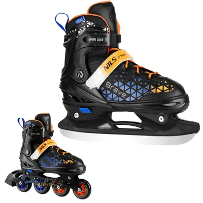 Produktbild von NH18190A Rollschuhe 2in1 BRAVE Blau-Orange Größe M(34-38) mit Hockeyrollen NILS EXTREME