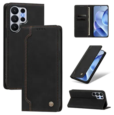 Obrázek produktu pro Pouzdro pro Samsung Galaxy S26 Ultra,Polyuretankožené peněženkové flipové pouzdro s přihrádkami na karty a stojánkem Černá