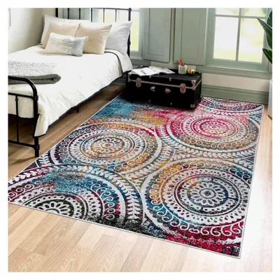 Produktbild von Moderner Teppich - Kurzflor Waschbar - Weicher Teppich für Wohnzimmer, Schlafzimmer, Esszimmer – Abstrakt Vintage - Bunt 140 x 200 cm