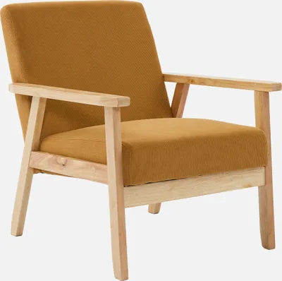 Produktbild von sweeek - Skandinavischer Sessel aus Holz und Cord - Senfgelb