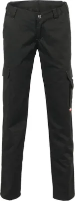 A pair of black cargo pants for women, shown from the front against a white background.