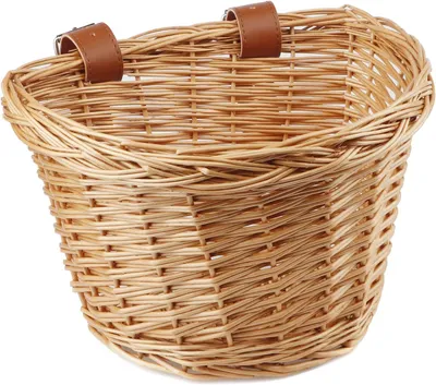 Productafbeelding van Rieten fietsmandje kinderen - 12 tot 20 inch - Met leren riemen