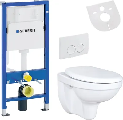 Productafbeelding van Belvit wandclosetset, wit, met soft-close toiletzitting en Geberit UP100 inbouwreservoir van keramiek