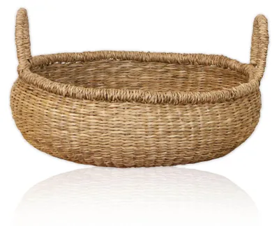 Produktbild von Lycce Aufbewahrungskorb Natur, Korb geflochten aus Seegras | dekorativer Flechtkorb mit Henkel vielseitig einsetzbar in deinem Zuhause als Wäschekorb, Picknickkorb, Präsentkorb leer, Größe:Größe 2