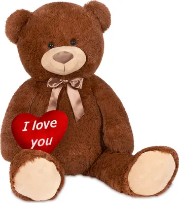 Produktbild von BRUBAKER XXL Teddybär 100 cm mit „I Love You“ Herz Stofftier Teddy Plüschtier Kuscheltier, Braun