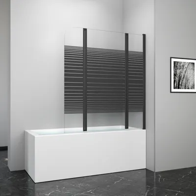 Produktbild von marwell Badewannenfaltwand 4 mm ESG matt schwarz 125 x 140 cm 3-teilig Black Lines mit 15 mm Verstellbereich versteckte Profile EN12150