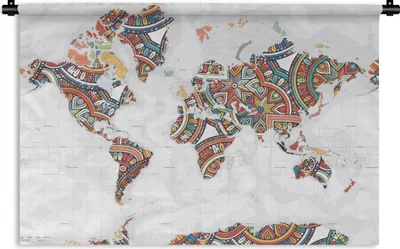 Produktbild von MuchoWow® Wandteppich Wandbehang Weltkarte - Dekoration - Farbenfroh 120x80 cm Tapisserie Dekoration Wandtuch - Wanddekorationen - Wandtücher