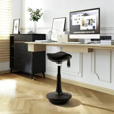 Produktbild von hjh OFFICE Stehhilfe ergonomisch Balance Sit Ergo Sitz-Steh-Hocker, Arbeitshocker höhenverstellbar bis 120 kg belastbar, Sitzhöhe Stoff