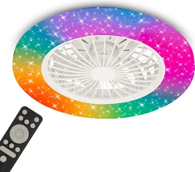 Immagine prodotto di Briloner Tuuletin A Ventilatore da soffitto con luce, lampada da soffitto, dimmerabile, telecomando, CCT, RGBIC, bianco, Ø48,5 x 14 cm