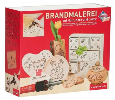 Produktbild von Bastelset Brandmalerei Pappelholz Komplettlösung mit 6 Brennspitzen und 3 Brennstempeln