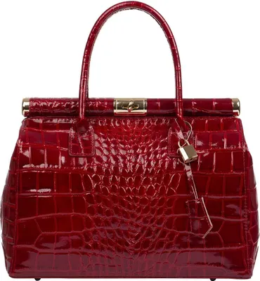 Productafbeelding van Italiaanse dameshandtas, reistas, van echt leer, natuurleer, rood, shopper