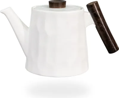 Produktbild von tea4chill Teekanne Porzellan weiß mit Holzgriff 1,2l. Teekanne, Kaffeekanne Design modern, vintage