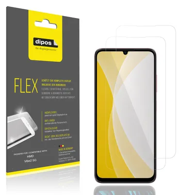 Produktbild von 2x Schutzfolie für HMD Vibe2 5G Folie, 100% Displayabdeckung, dipos Flex