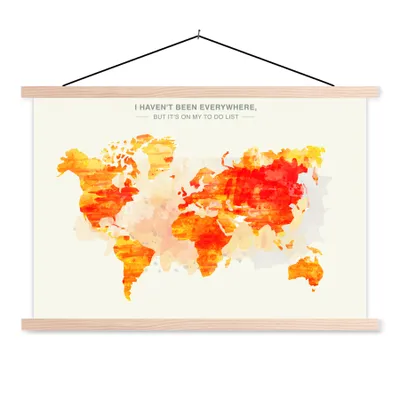 Produktbild von MuchoWow® Textilposter Weltkarte - Farbe - Sonnenuntergang 60x40 cm mit holzfarbenen Rahmen - Bilder