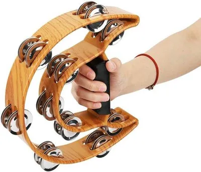 Productafbeelding van Tamboerijn - Handpercussie Percussie-instrument - Muziek maken - Ergonomische handgreep - 20 paar jingles - Imitatiehoutkleur