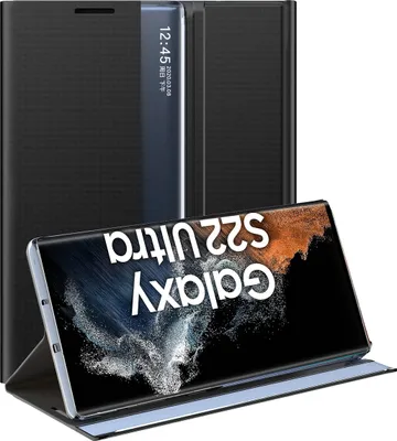 Image de Samsung Galaxy S22 Ultra 5G Case, étui mince en cuir avec fenêtre et support pour Galaxy S22 Ultra 5G noir