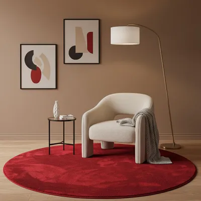 Produktbild von Luxus Super Soft Hochflor Teppich Melia Weinrot Rund, Größe:160 cm Rund