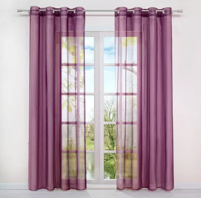 Produktbild von Gardinen Vorhänge Voile Gardine Transparent Dekoschal Uni Ösen Vorhang Lila HxB 260x140 cm 1 Stück