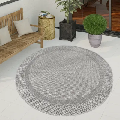 Produktbild von Outdoor Teppich Flachgewebe in Sisal-Optik mit Bordüre UV-beständig robust Grösse 120 cm Rund