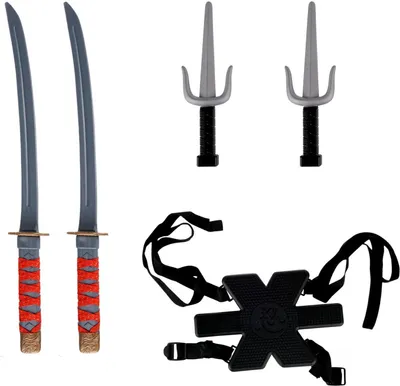 Produktbild von Kinder Ninja Schwert Set für Samurai Kinder Kostüm | Kunststoff | Waffenset mit 2 Katana Schwerter, 2 Sai Dolche, Rückenholster