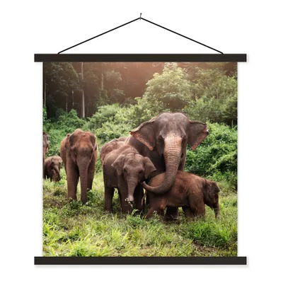 Produktbild von MuchoWow® Textilposter Elefant - Tiere - Wald - Gras - Grün 60x60 cm mit schwarzem Rahmen - Posteraufhänger