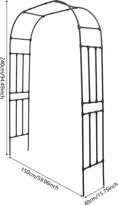 Obrázok produktu pre Kovový záhradný oblúk, odolný, z ocele potiahnutej PE, výška 240 cm, univerzálny pre popínavé rastliny, šírka 150 cm, výška 240 cm