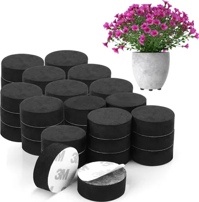 Produktbild von Belle Vous Unsichtbare Blumentopf Füße 40er Pack - Schwarze Füße für Blumenkübel - Rutschfest mit starken selbstklebenden Pads für mittelgroße & große