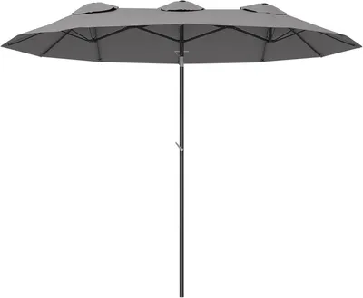 Produktbild von Sonnenschirm Grau - 295 x 222 cm - Großer, doppelter Marktschirm mit Windschutzdach und Schutzhülle