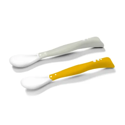 Image de BabyOno Cuillères flexibles, 2 pièces, jaune/gris