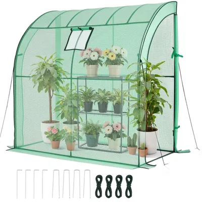 Produktbild von SucceBuy Gewächshaus 198x100x200 cm, Foliengewächshaus mit Fenster, PE-Abdeckung, Regal, aufrollbaren Reißverschlusstüren, Tomatenhaus für den Außenbereich
