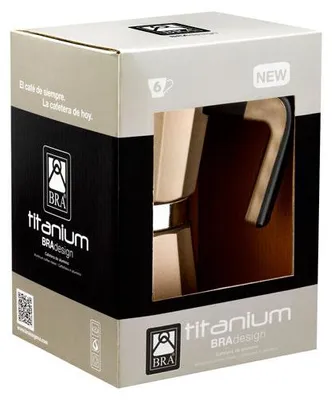 Produktbild von BRA Titanium | Italienische Kaffeemaschine für 6 Tassen, Aluminiumgehäuse mit Antihaftbeschichtung auf der Unterseite, geeignet für Gas-, Glas- und Elektroherde, hitzebeständiger Bakelitgriff