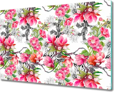 Produktbild von Glas Schneidebrett Herdabdeckplatten Schneideplatten - 80x52 cm - Blumen Aquarell
