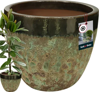 Produktbild von KOTARBAU® Blumenkübel Höhe 41 cm ⌀ 46 cm Blumentopf Grün Keramik Pflanzkübel frostsicher Übertöpfe für draußen Flower Pot Outdoor & Indoor Pflanzkübel innen außen