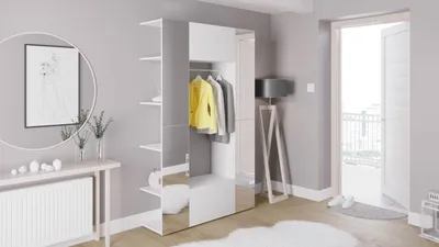 Produktbild von Flurgarderobe Garderoben Set Diele CUBE 5 weiß / weiß matt mit Spiegel
