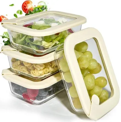 Productafbeelding van Rectangulaire Borosilicaat Glazen Bewaardozen - Set van 4x370ml