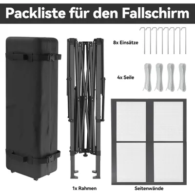 Produktbild von UISEBRT Anthrazit 4x4 m Pop-Up Pavillon, Faltpavillon Ein-Knopf Schnellaufbau, Doppeldach & Entlüftung, Moskitonetz, wasserdicht & UV-Schutz, mit Seitenteilen, inkl. Tasche