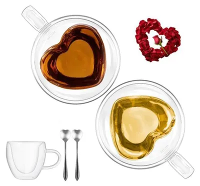Herzglas-Kaffeetassen, doppelwandig, 160 ml, 2er-Set