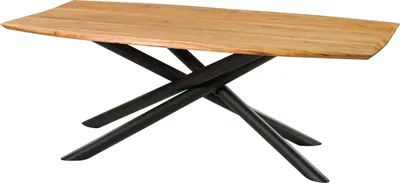 Image de MASSIVMOEBEL24 | Table à Manger en bois d'Acacia 240x100x77 naturel laqué // pieds Mikado ronds noirs