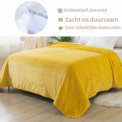 Zdjęcie produktu dla Miękki, pluszowy koc, 150x200 cm, żółty, dwustronny, idealny do sofy