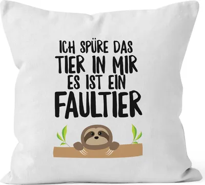 Produktbild von Faultier Kissen-Bezug Ich spüre das Tier in mir, es ist ein Faultier Kissen-Hülle Deko-Kissen 40x40 Baumwolle MoonWorks® weiß unisize